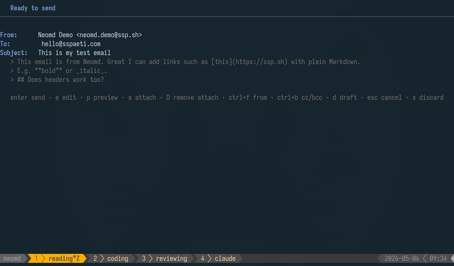 neomd in neovim with rendered markdown